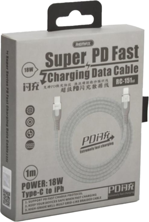 Кабель Remax Super PD Fast Charging RC-151CLWHITE Apple Lightning - USB type-C 1 м
Кабель Remax Super PD Fast Charging RC-151CLWHITE Apple Lightning - USB type-C 1 м