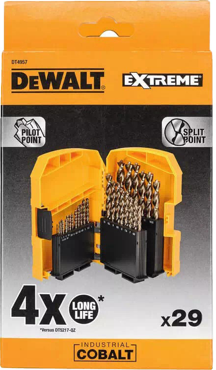 Набор сверл DeWALT Extreme Industrial Cobalt DT4957 спиральных по металлу 1-13 мм 29 шт.
Набор сверл DeWALT Extreme Industrial Cobalt DT4957 спиральных по металлу 1-13 мм 29 шт.