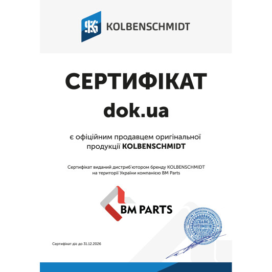 Сертификат на Комплект поршневых колец Kolbenschmidt 800054910000