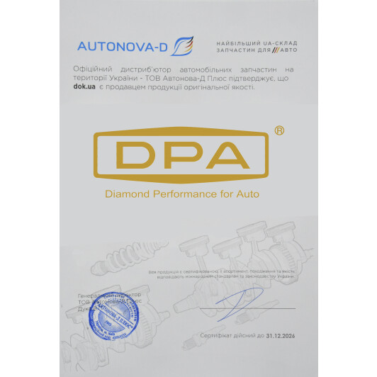 Сертификат на Скло зовнішнього дзеркала DPA 88570103902