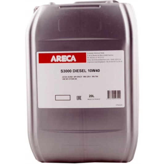 Моторное масло Areca S3000 Diesel 10W-40 20 л на Kia Shuma