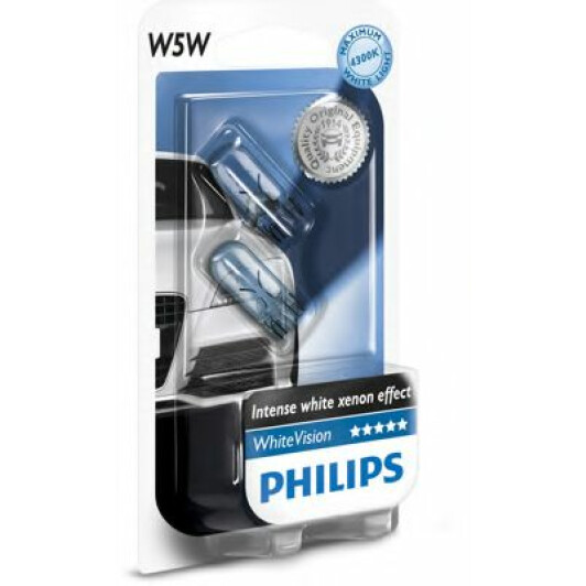 Автолампа Philips WhiteVision W5W W2,1x9,5d 5 W светло-голубая 12961NBVB2