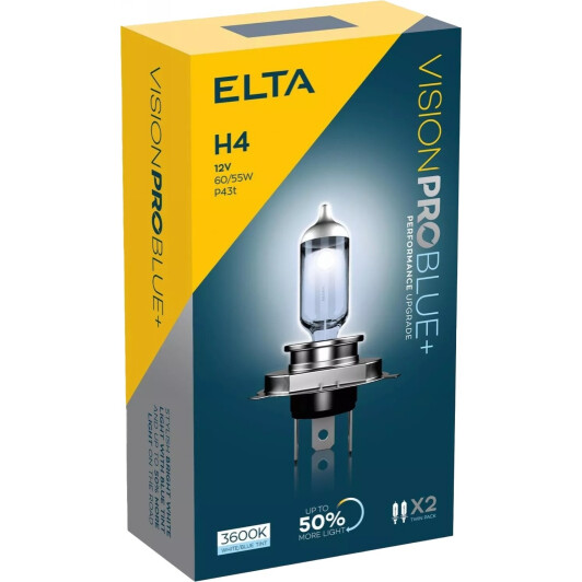 Автолампа Elta Automotive Vision Pro Blue+ H4 P43t 55 W 60 W светло-голубая EB2472TR