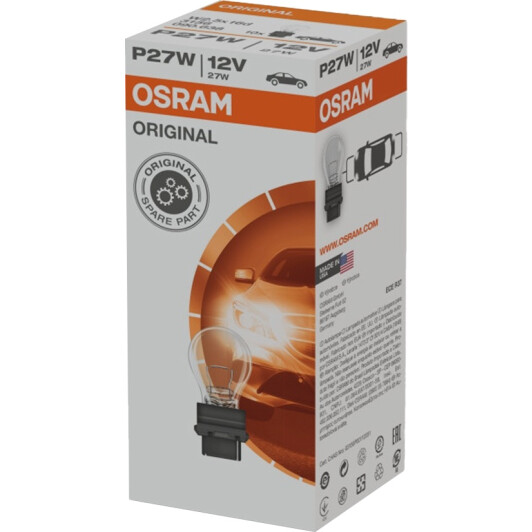 Автолампа Osram Original P27W W2,5x16d 7 W прозрачная 3156-K10SZT