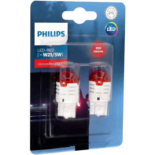 Автолампа Philips Ultinon Pro3000 W21/5W W3x16q червона 11066U30RB2