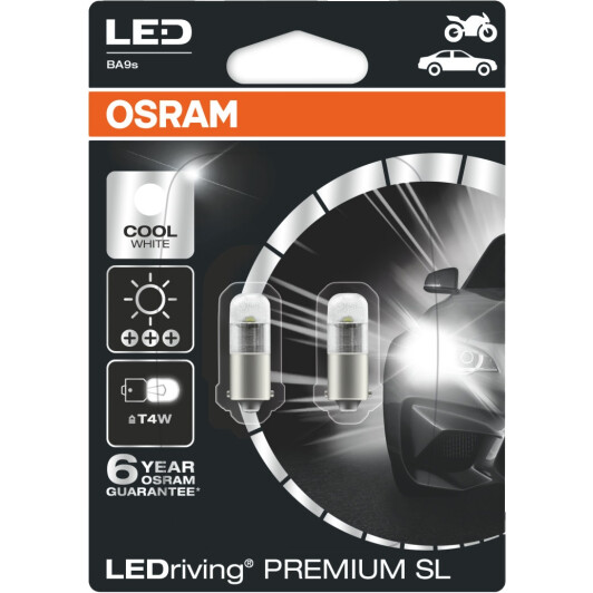 Автолампа Osram LEDriving Premium T4W BA9s 0,8 W 3850CW-02B