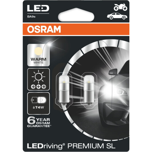 Автолампа Osram LEDriving Premium T4W BA9s 0,8 W 3850WW-02B