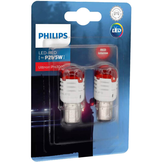 Автолампа Philips Ultinon Pro3000 P21/5W BAY15d 0,8 W красная 11499U30RB2