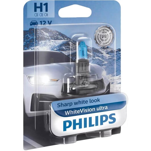 Автолампа Philips WhiteVision Ultra H1 P14,5s 55 W светло-голубая 12258WVUB1