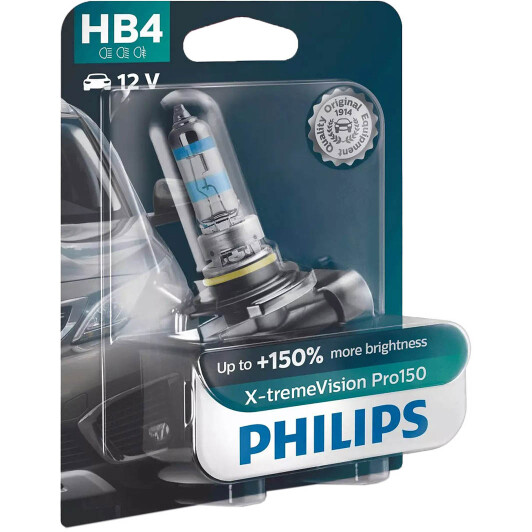 Автолампа Philips X-tremeVision Pro150 HB4 P22d 51 W прозоро-блакитна 9006XVPB1