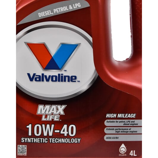 Моторное масло Valvoline MaxLife 10W-40 4 л на Dodge Charger