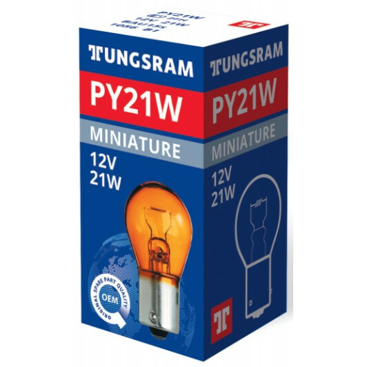 Автолампа Tungsram Standard PY21W BAU15s 21 W оранжевая 105610K