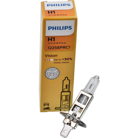 Автолампа Philips Vision H1 P14,5s 55 W прозора 12258PRC1