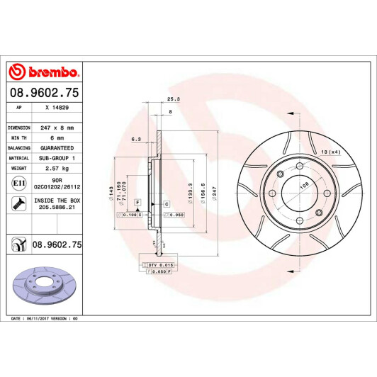 Тормозной диск Brembo 08.9602.75