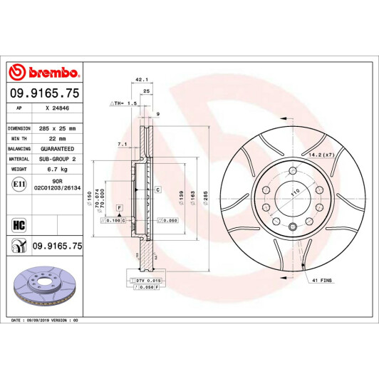 Тормозной диск Brembo 09.9165.75