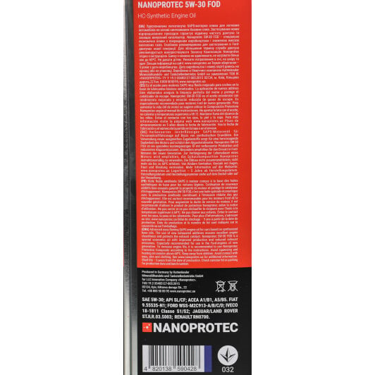 Моторное масло Nanoprotec FOD HC-Synthetic 5W-30 4 л на Honda Jazz
