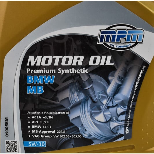 Моторна олива MPM Premium Synthetic BMW / MB 5W-30 5 л на Nissan Maxima