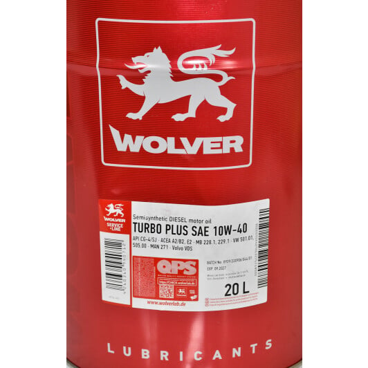 Моторное масло Wolver Turbo Plus 10W-40 20 л на Citroen C-Elysee