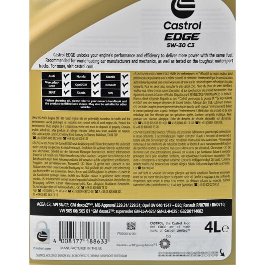 Моторное масло Castrol EDGE C3 5W-30 4 л на Citroen C2