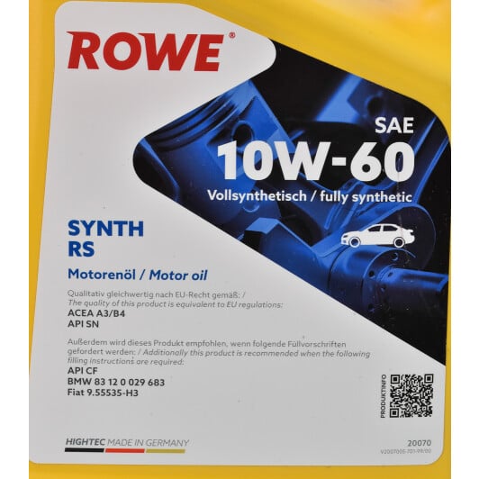 Моторное масло Rowe Synth RS 10W-60 5 л на Kia Pregio