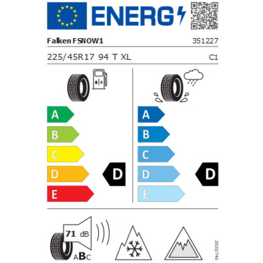 Шина Falken Winterpeak F-Snow 1 225/45 R17 94T XL Японія, 2022 р. Японія, 2022 р.