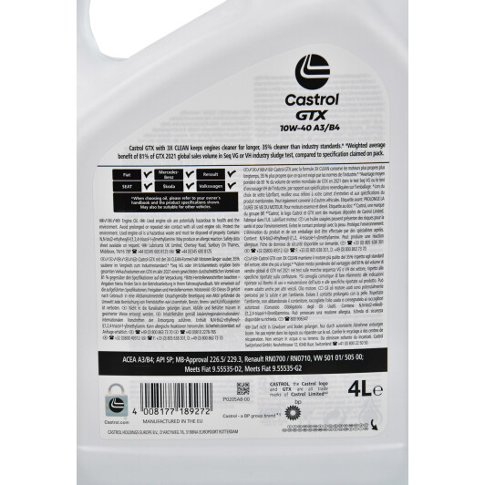 Масло Castrol GTX Ultraclean A/B 10W-40 4 л на Porsche Cayenne