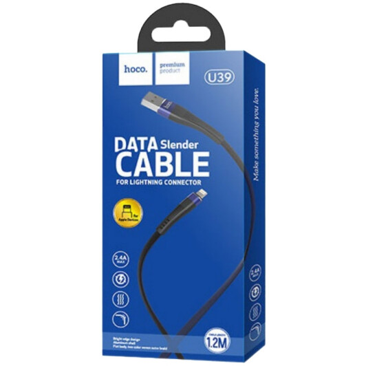 Кабель Hoco U39 Slender U39LIGHTNINGBLACKBLUE USB - Apple Lightning 1,2 м