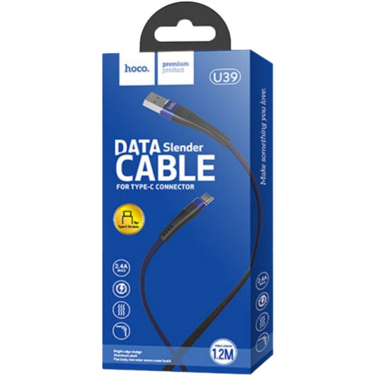 Кабель Hoco U39 Slender U39TYPECBLACKBLUE USB - type-C 1,2 м