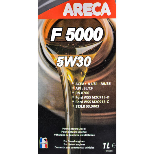 Моторное масло Areca F5000 5W-30 1 л на BMW 1 Series