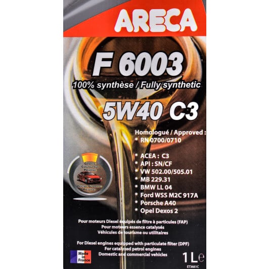 Моторное масло Areca F6003 C3 5W-40 1 л на Opel Kadett