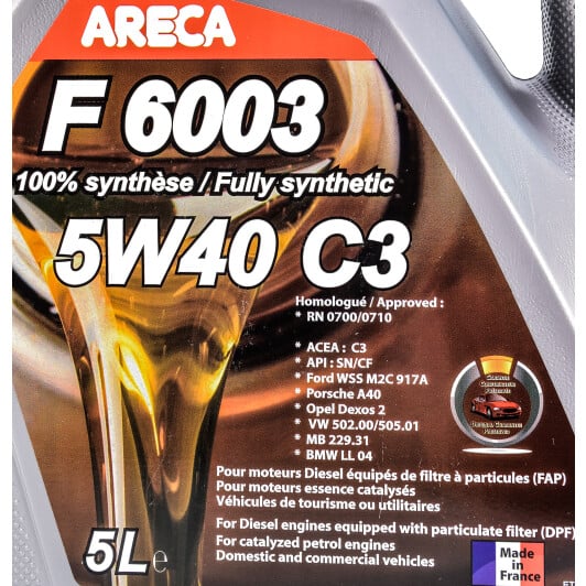 Моторна олива Areca F6003 C3 5W-40 5 л на Toyota Avensis