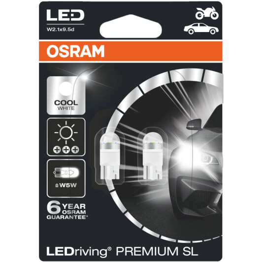 Автолампа Osram LEDriving Premium W5W W2,1x9,5d 1 W прозрачная 2850CW-02B