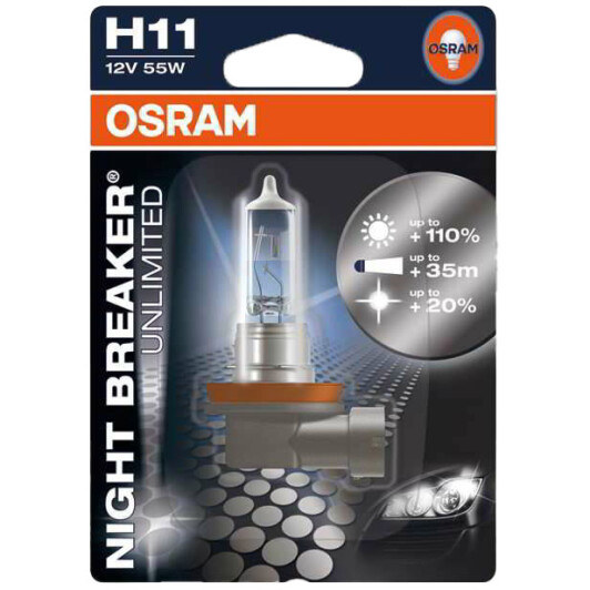 Автолампа Osram Night Breaker Unlimited H11 PGJ19-2 55 W прозрачно-голубая 64211NBU-01B