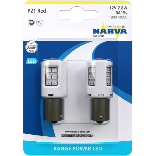 Автолампа Narva Range Power LED P21W BA15s 2,7 W красная 180072b