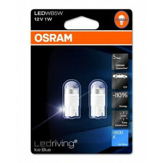 Автолампа Osram LEDriving Premium W5W W2,1x9,5d 1 W белая 2850BL-02B