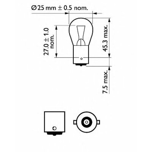 Автолампа Philips Standard P25 BA15s 18 W прозора 12445CP