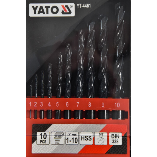 Набор сверл Yato спиральных по металлу YT-4461 1-10 мм 10 шт.