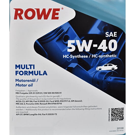 Моторное масло Rowe Multi Formula 5W-40 5 л на Mercedes T1