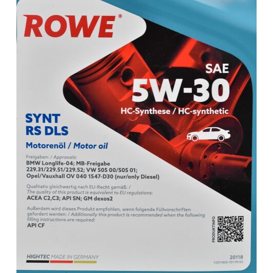 Моторное масло Rowe Synt RS DLS 5W-30 4 л на Volkswagen Scirocco