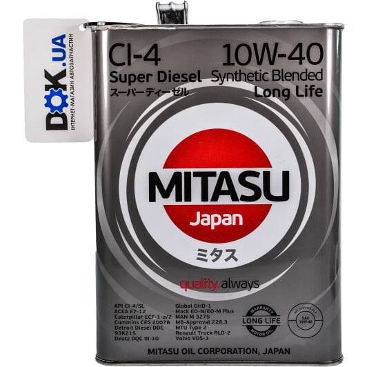 Моторна олива Mitasu Super LL Diesel CI-4 10W-40 4 л на Toyota Aygo
