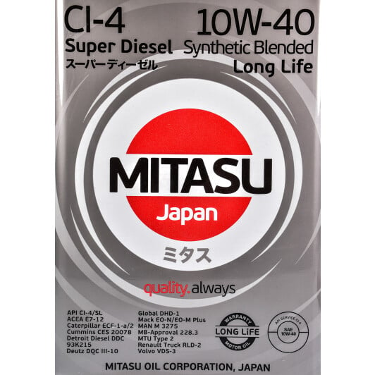 Моторное масло Mitasu Super LL Diesel CI-4 10W-40 4 л на Suzuki X-90