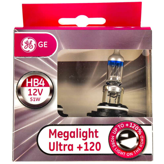 Автолампа General Electric Megalight Ultra +120 HB4 P22d 51 W прозоро-блакитна 53070snu2d