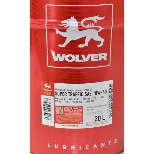Моторное масло Wolver Super Traffic 10W-40 20 л на Seat Cordoba