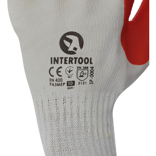 Перчатки рабочие Intertool трикотажные с латексным покрытием красные