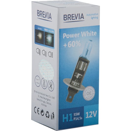 Автолампа Brevia Power White +60% H1 P14,5s 55 W светло-голубая 12010PWC