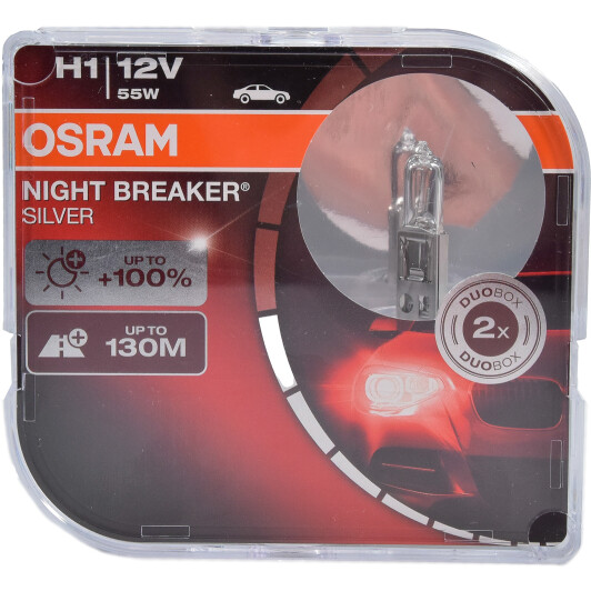 Автолампа Osram Night Breaker Silver H1 P14,5s 55 W прозора 64150NBSHCB