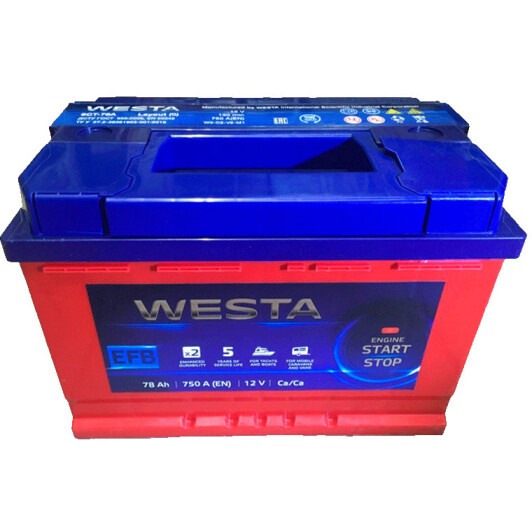 Аккумулятор Westa 6 CT-78-R EFB Start Stop WEFB7800L3