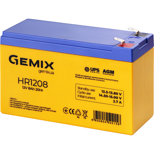 Акумулятор для ДБЖ Gemix HR1208 12 V 8 Аг
