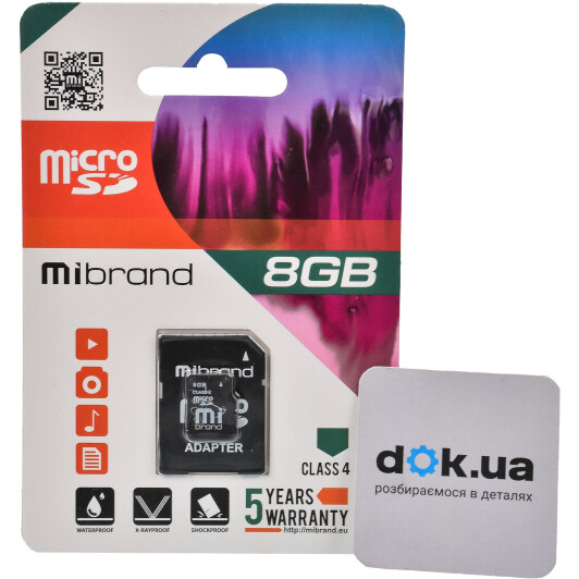 Карта пам’яті Mibrand microSDHC 8 ГБ з SD-адаптером MICDC4/8GB-A