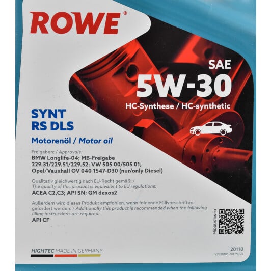 Моторное масло Rowe Synt RS DLS 5W-30 5 л на Volkswagen Scirocco